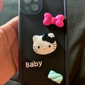 Black and Pink Kawaii Phone Cover with 3D Embellishments